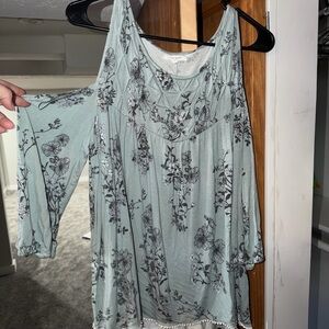 Maurices Floral Print Blouse - Light Green and Black